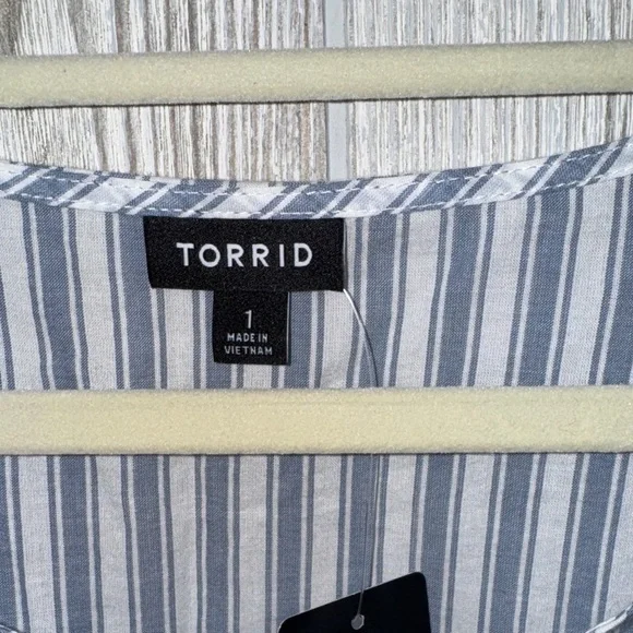 Torrid Light Blue and White Striped Blouse - Picture 3 of 6